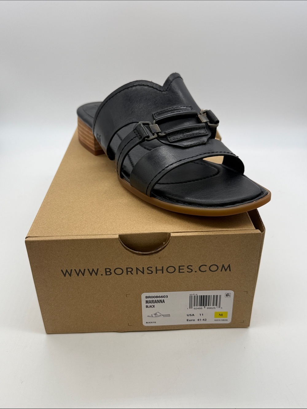 Born Black Leather Double-Strap Slide Sandal